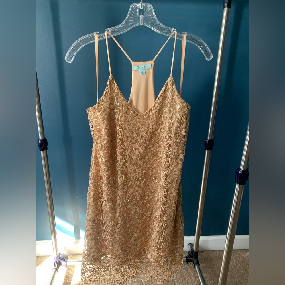 Shinmery gold party dress